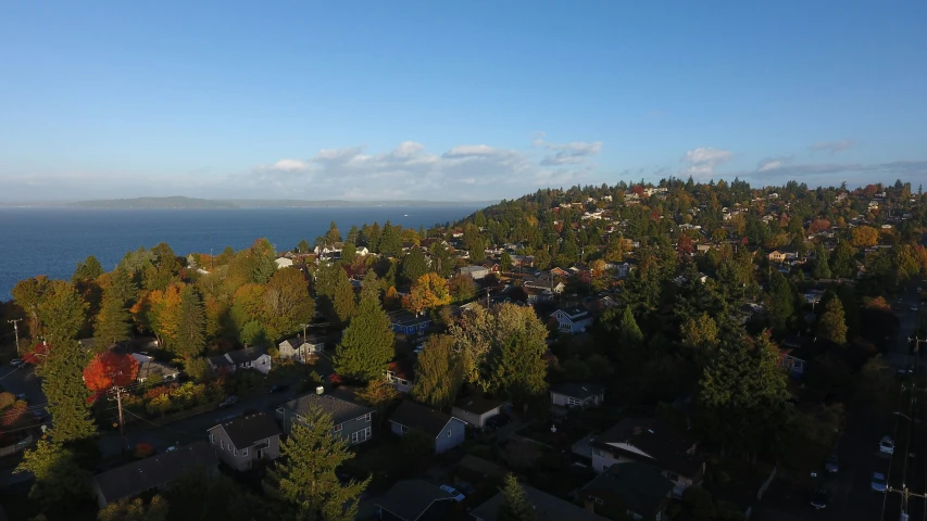 an aerial view of a neighborhood in the background