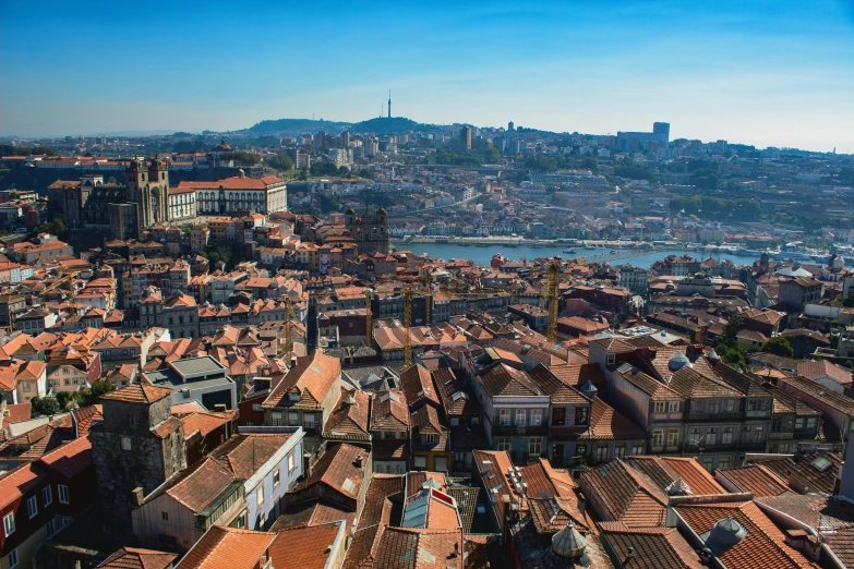 aerial view of a city with old european architecture