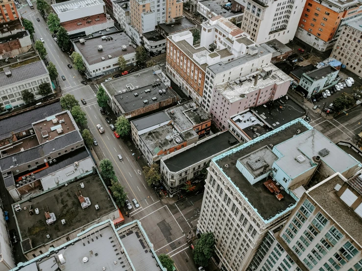 the roofs of buildings are painted in various shades