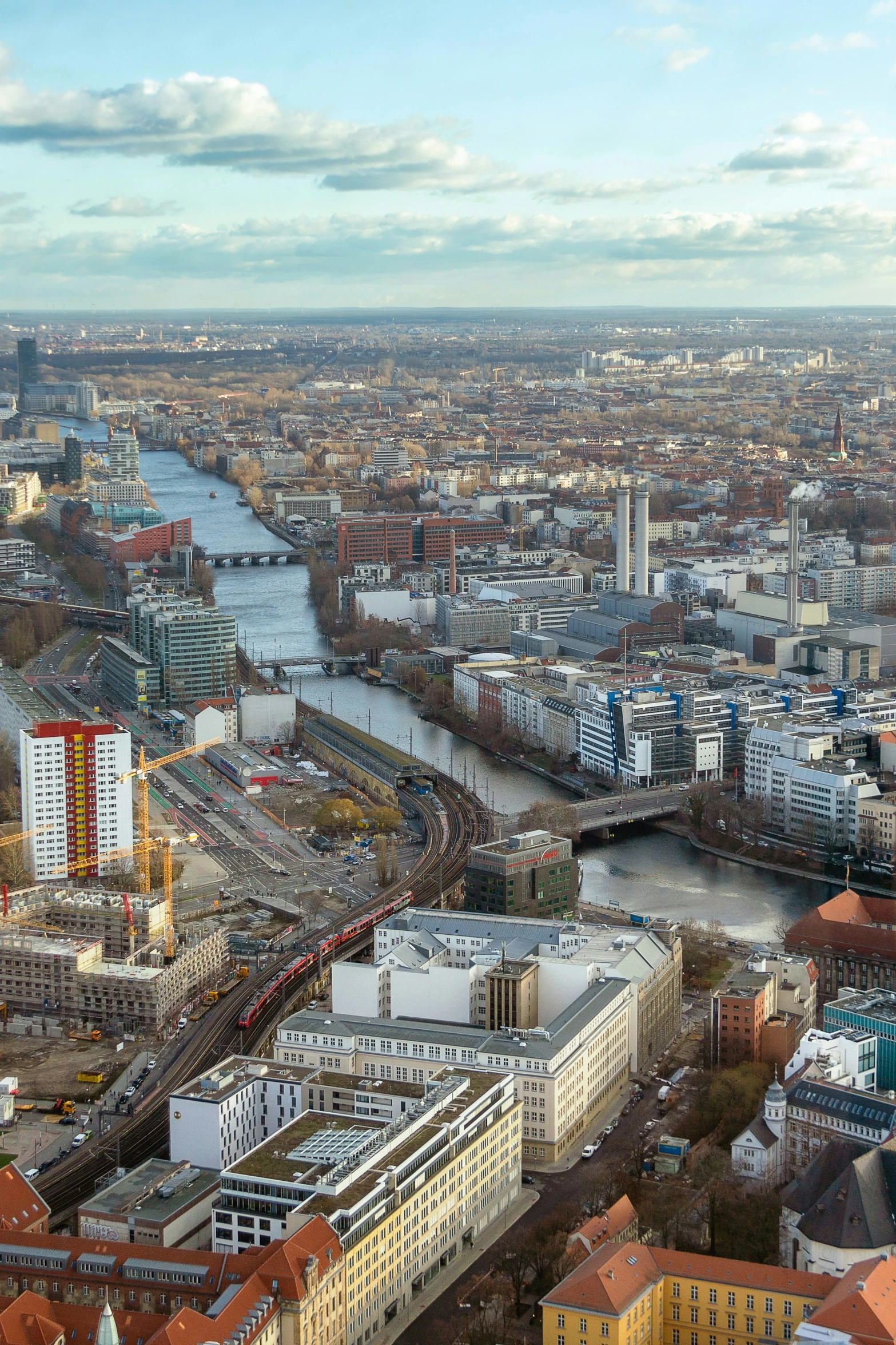 a large city has buildings and streets that are very high