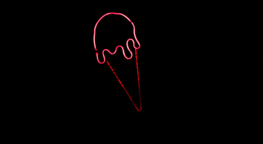 an abstract neon red artwork of an ice cream cone