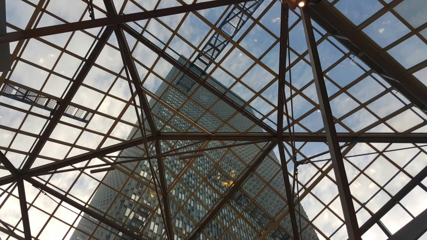 looking up from inside a glass walled terminal
