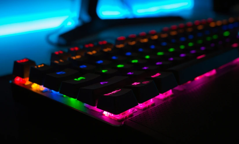 a closeup view of a glowing keyboard