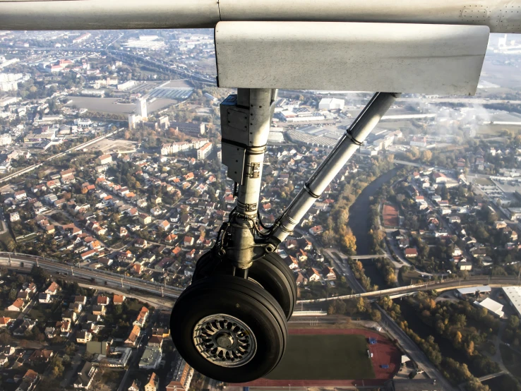 aerial s of the wing and engine of an airplane