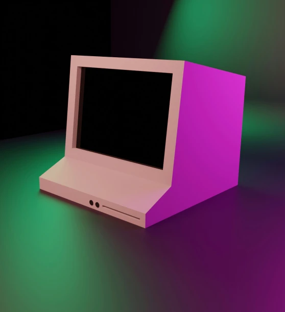 a small computer sits alone in the dark