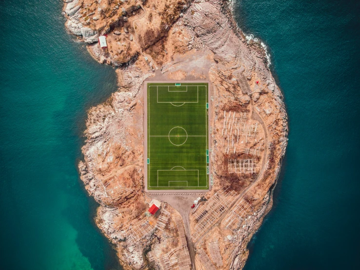 an aerial view of a football field