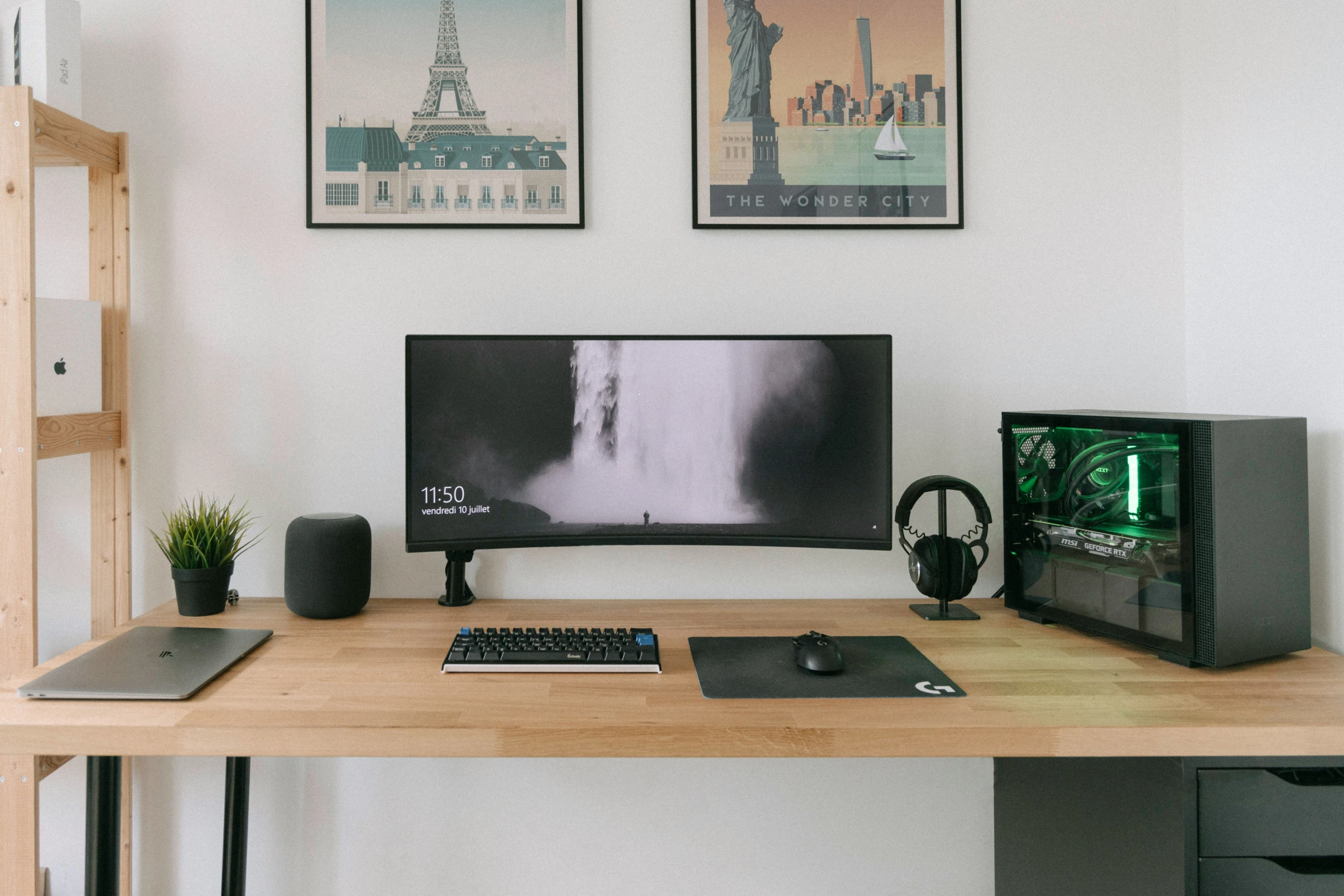 an office desk with a desktop computer and other electronics