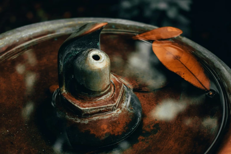 a closeup of a ceramic vase with a bird perched on the top