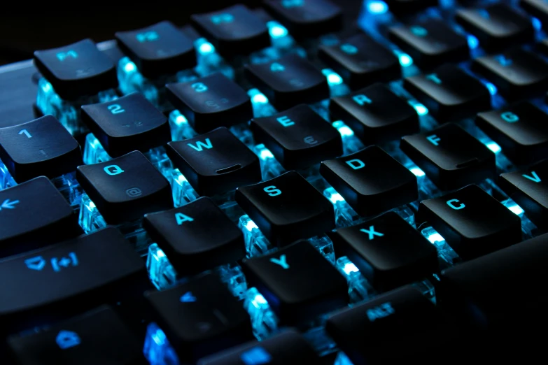 close up of the backlit keyboard with lights on