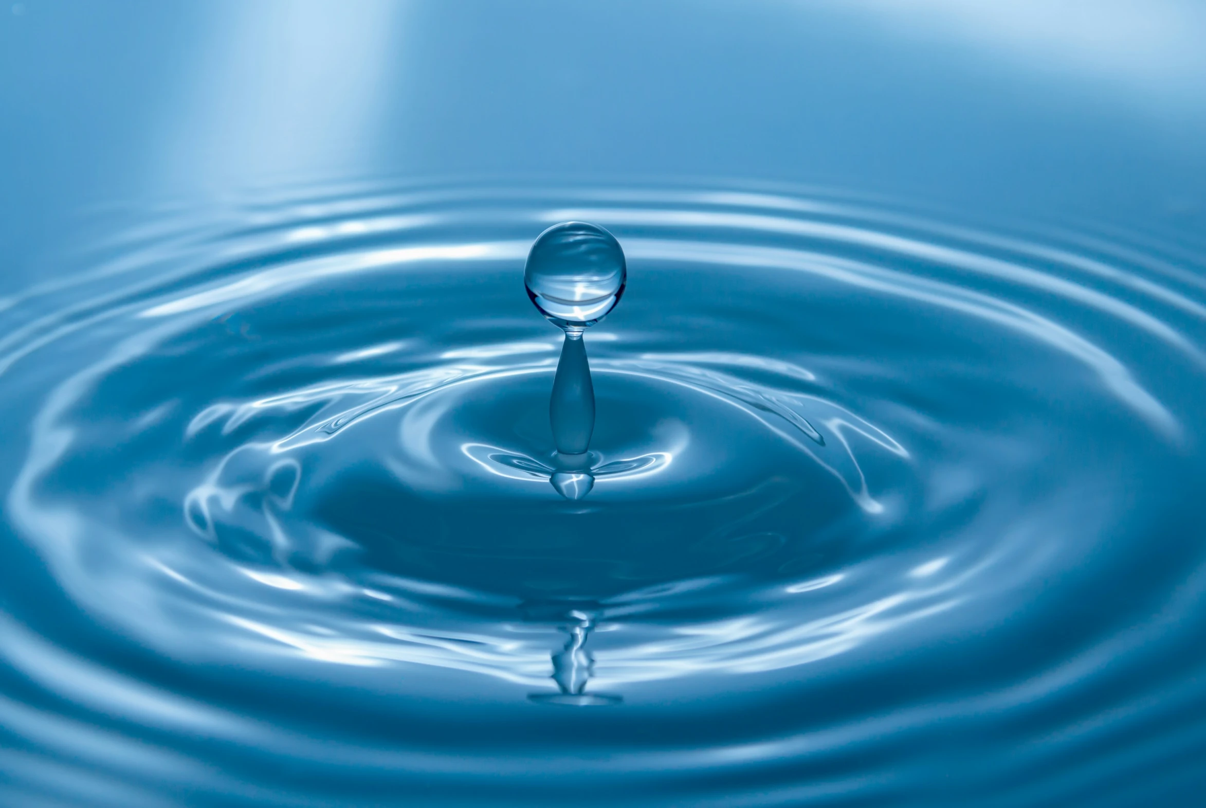 a clear glass with a blue water surface