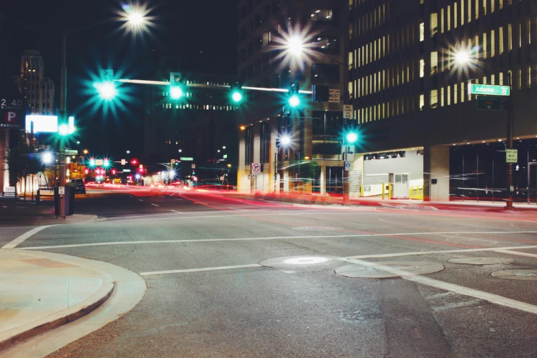 a street corner that is not in traffic at night