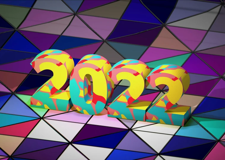 colorful 3d rendering of the number twenty with geometric tiles