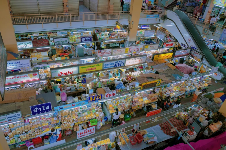 overhead view of food display in a grocery store