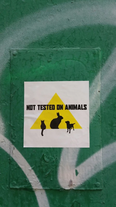 a sticker on the side of a green wall