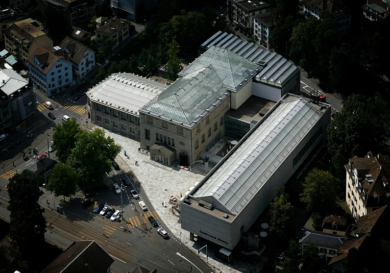 an aerial view of the roof on a building