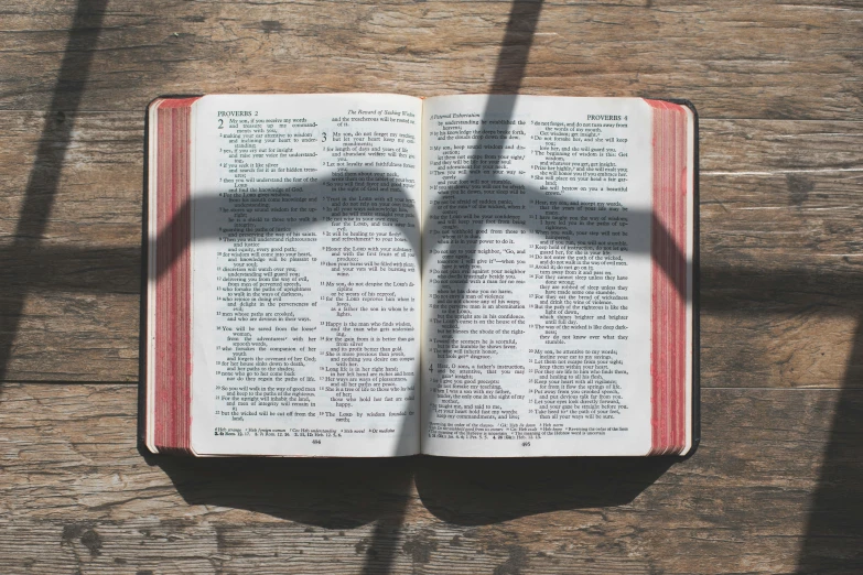 an open book sitting on top of a wooden table