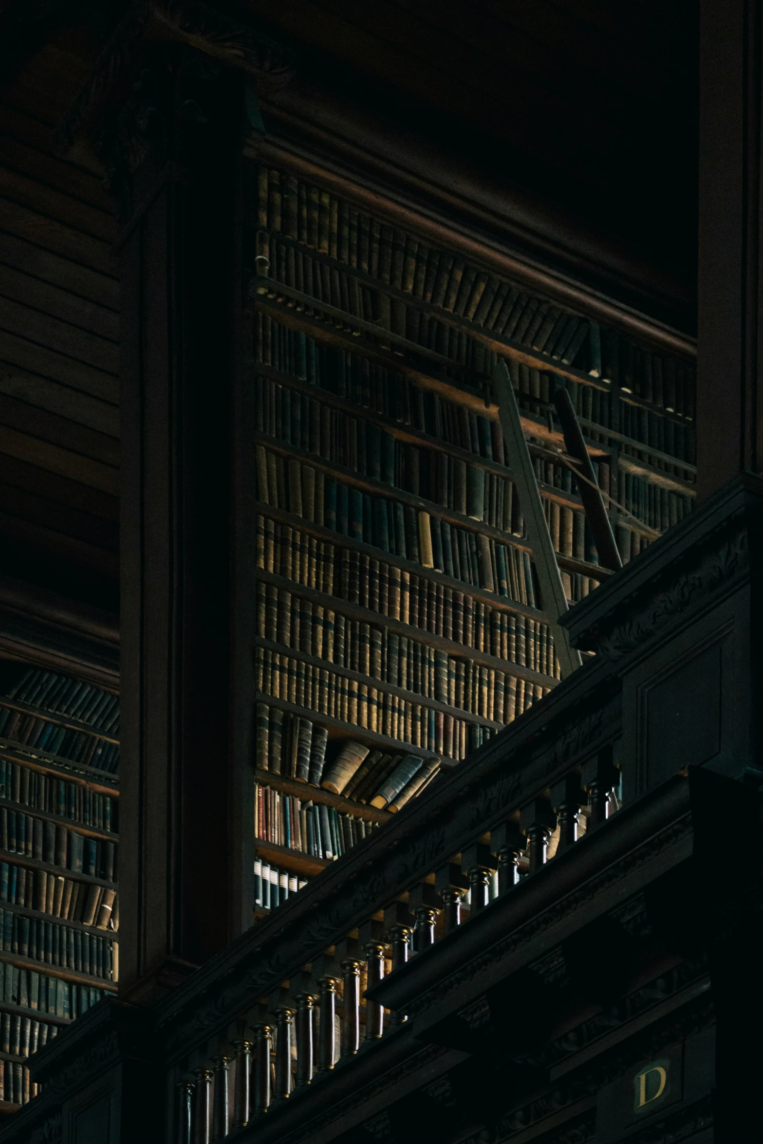 looking up at book shelves in a building