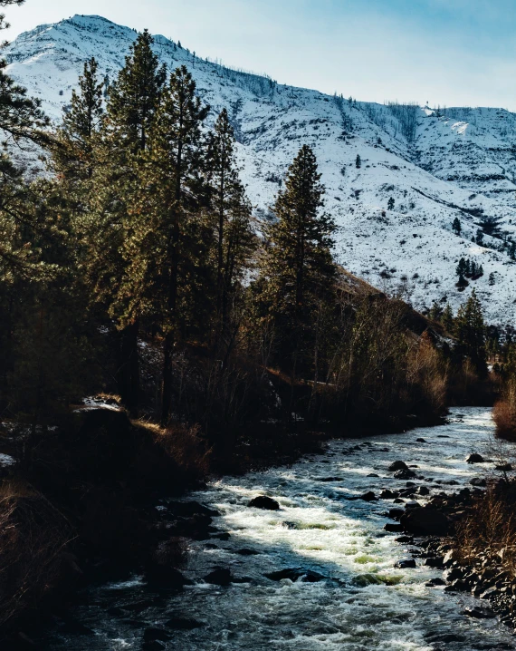 a river runs through an arid area in the mountains