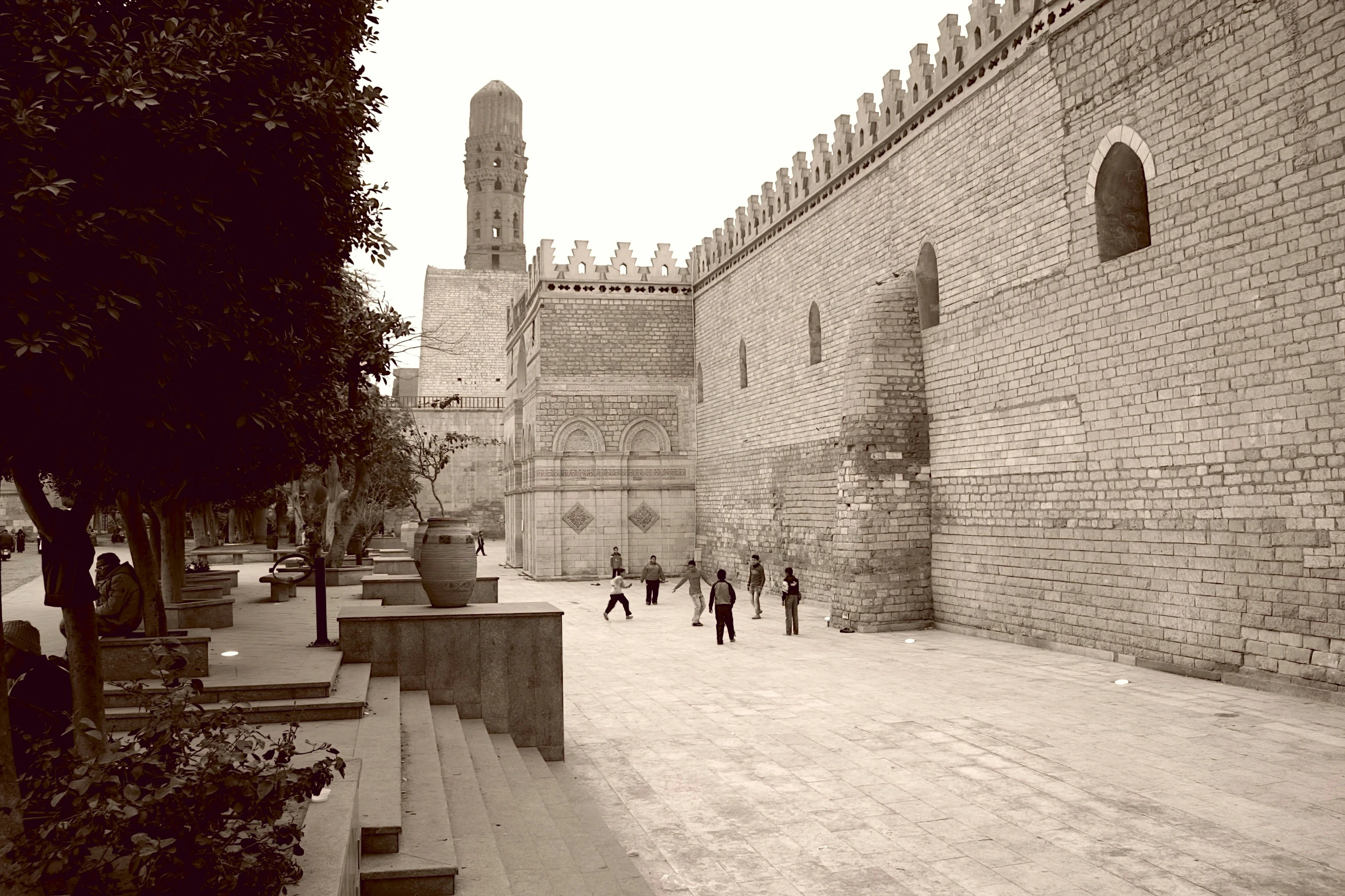 the cobblestone courtyard of an old palace