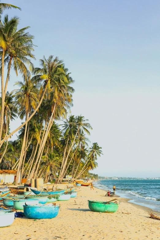 people are relaxing on a tropical beach with their surfboards