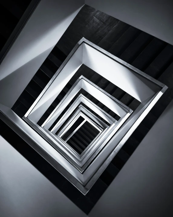 an abstract black and white po with a very high angle view