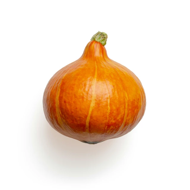 an orange squash on white background with light reflection