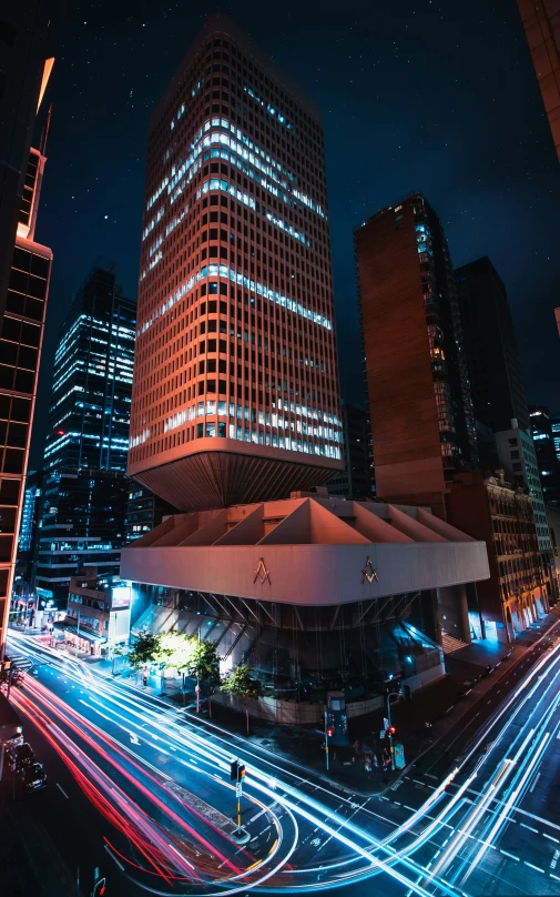 the lights of cars in a street at night