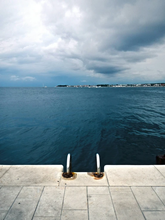 the view of a body of water with storm clouds