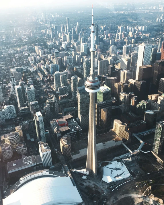 an aerial view of the city and skyscrs