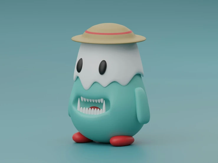 a 3d illustration of a plastic monster with a big smile on it's face
