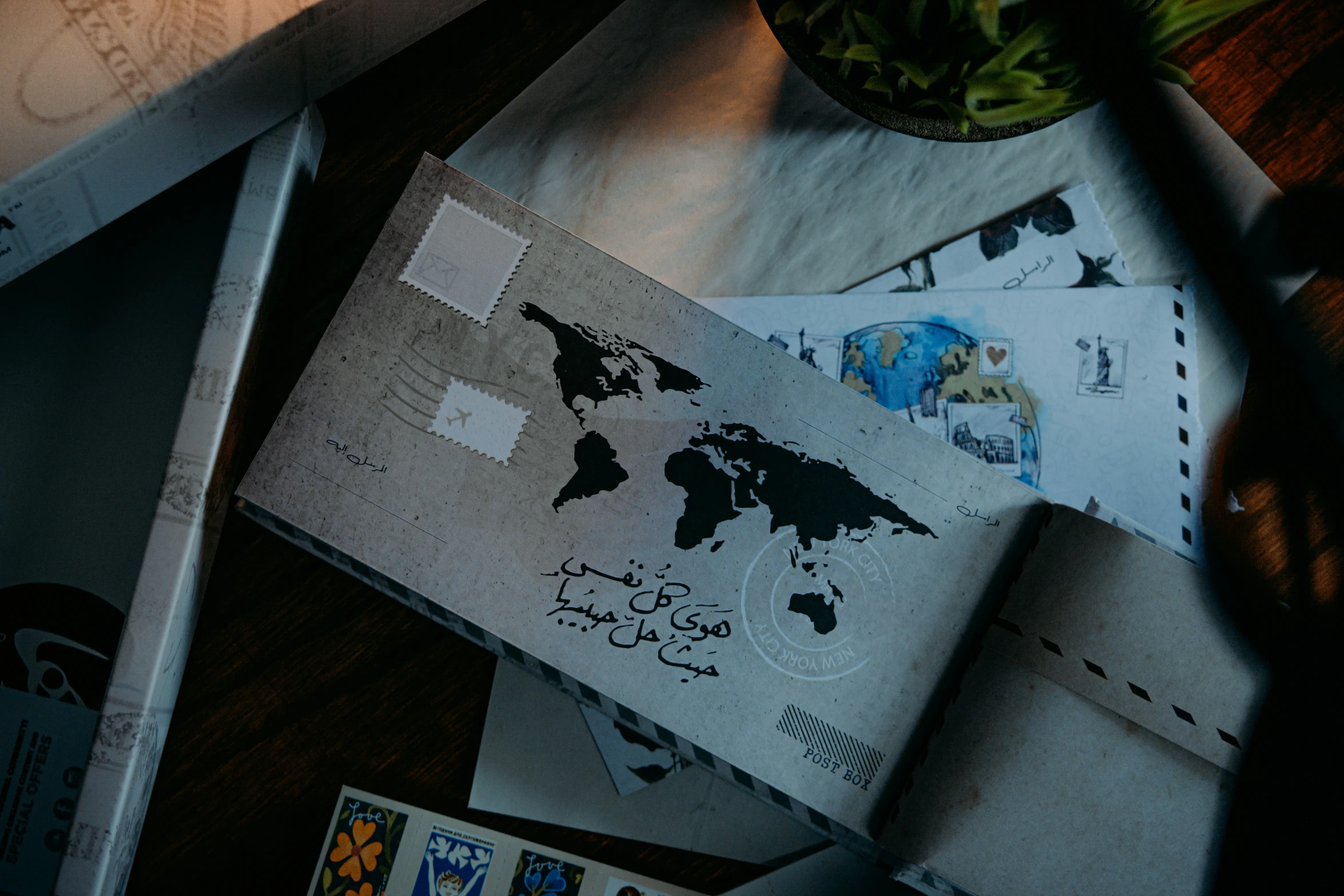 papers and other things sitting next to each other on a table