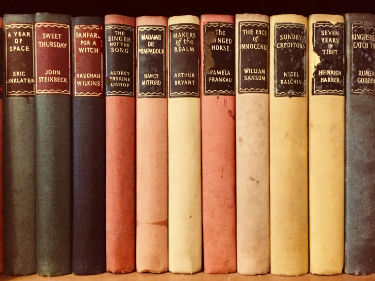 the spines of books, one with different names and numbers