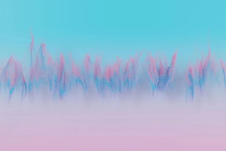 a pastel blue and purple background with pink grass