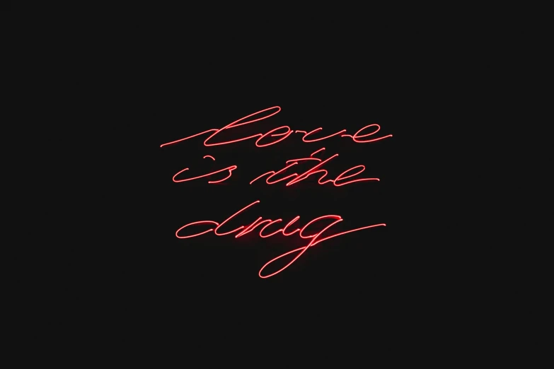 the words love is the dog on a black background
