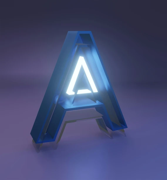a blue neon - colored object stands in the middle of the floor