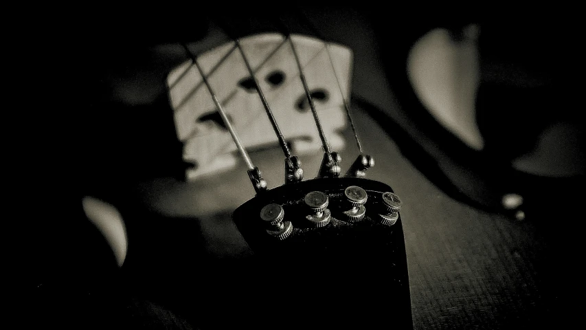 a guitar is shown in this black and white pograph