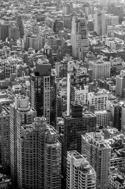 an aerial view of several high rise buildings