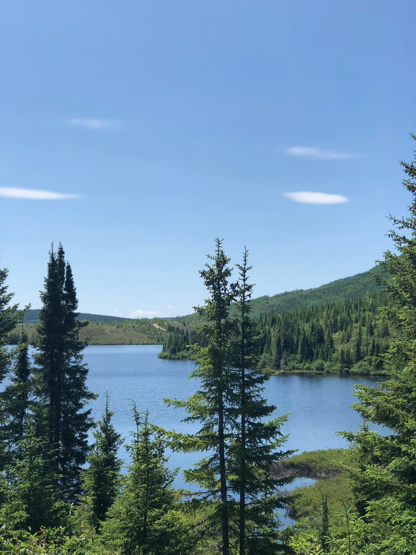 the scenic view from a hill overlooks a lake