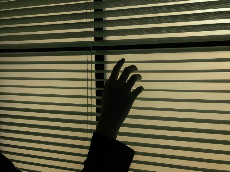 a shadow of someone's hand coming out of a blinds