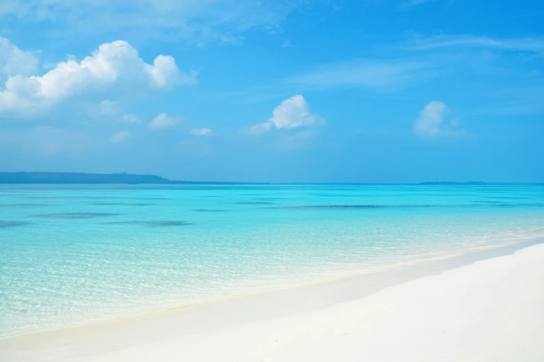 a beach on a clear day with blue skies