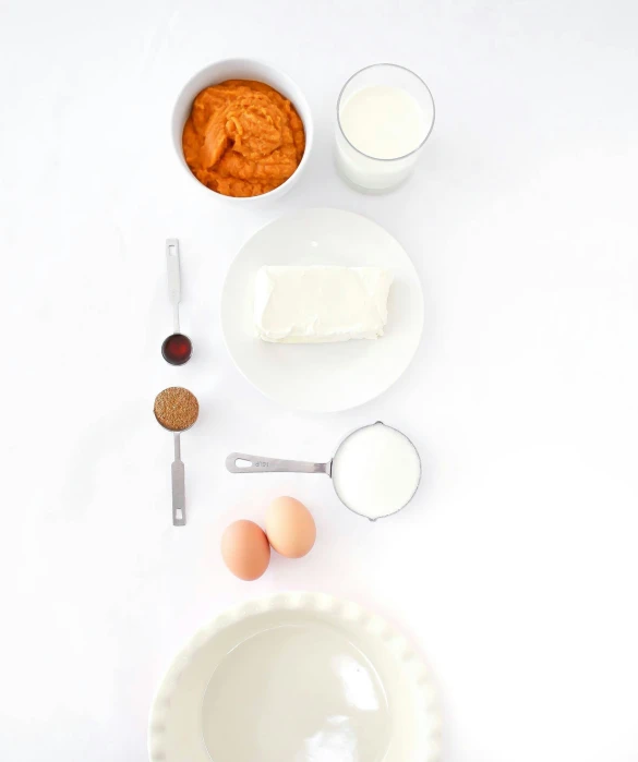an aerial s of ingredients for making a cake