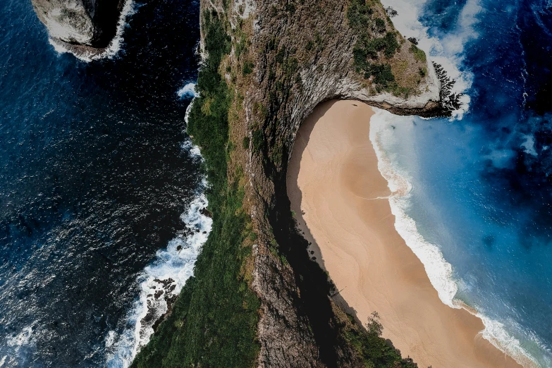 an airplane view shows the coast from above