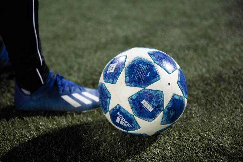 a close - up of a soccer ball that is sitting on the ground