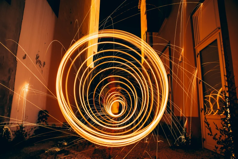 a spinning light painting in an abandoned building