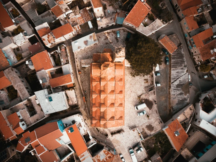 a po taken from above looking down at an orange building