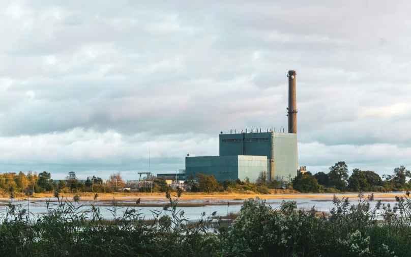 there is an oil refinery and other plants next to the water