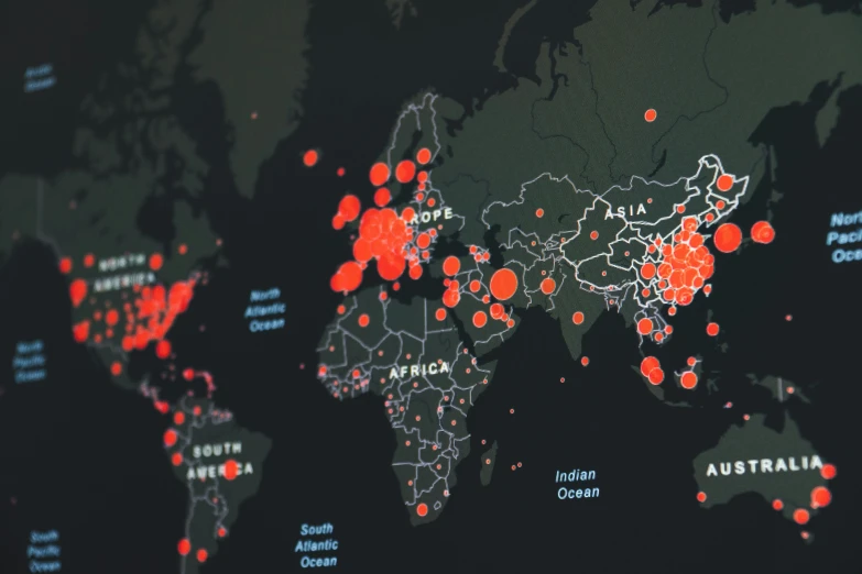 an image of a map with dots showing countries