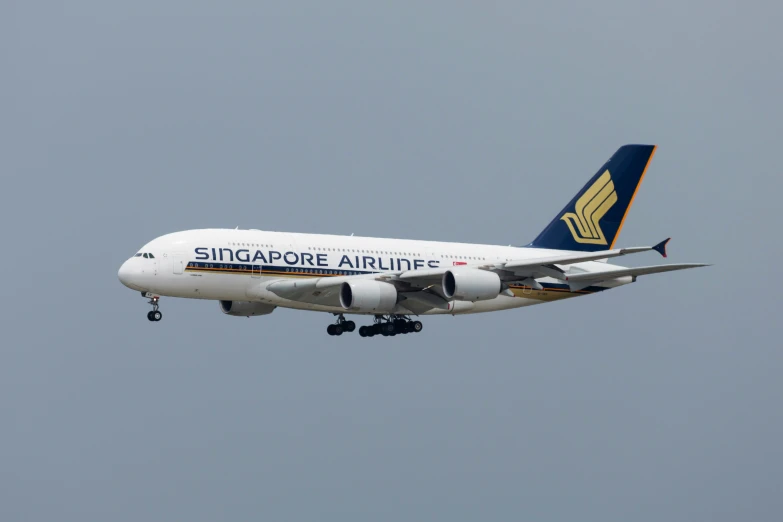 a singapore airlines airplane is flying in the sky