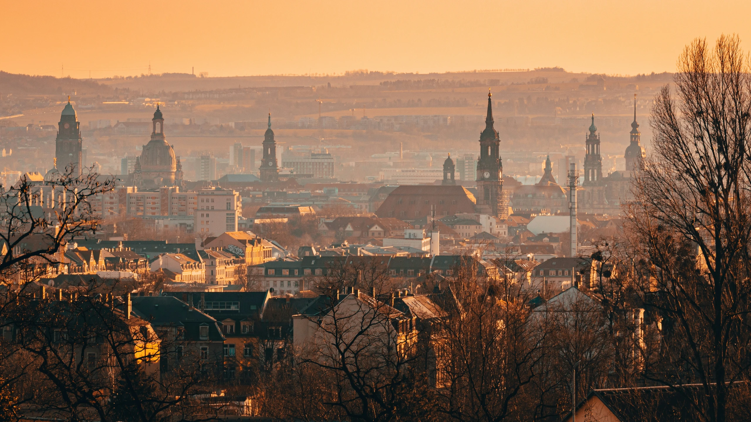 view of a city with skyscrs in the distance