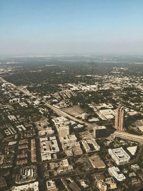 an aerial view of a city from a plane